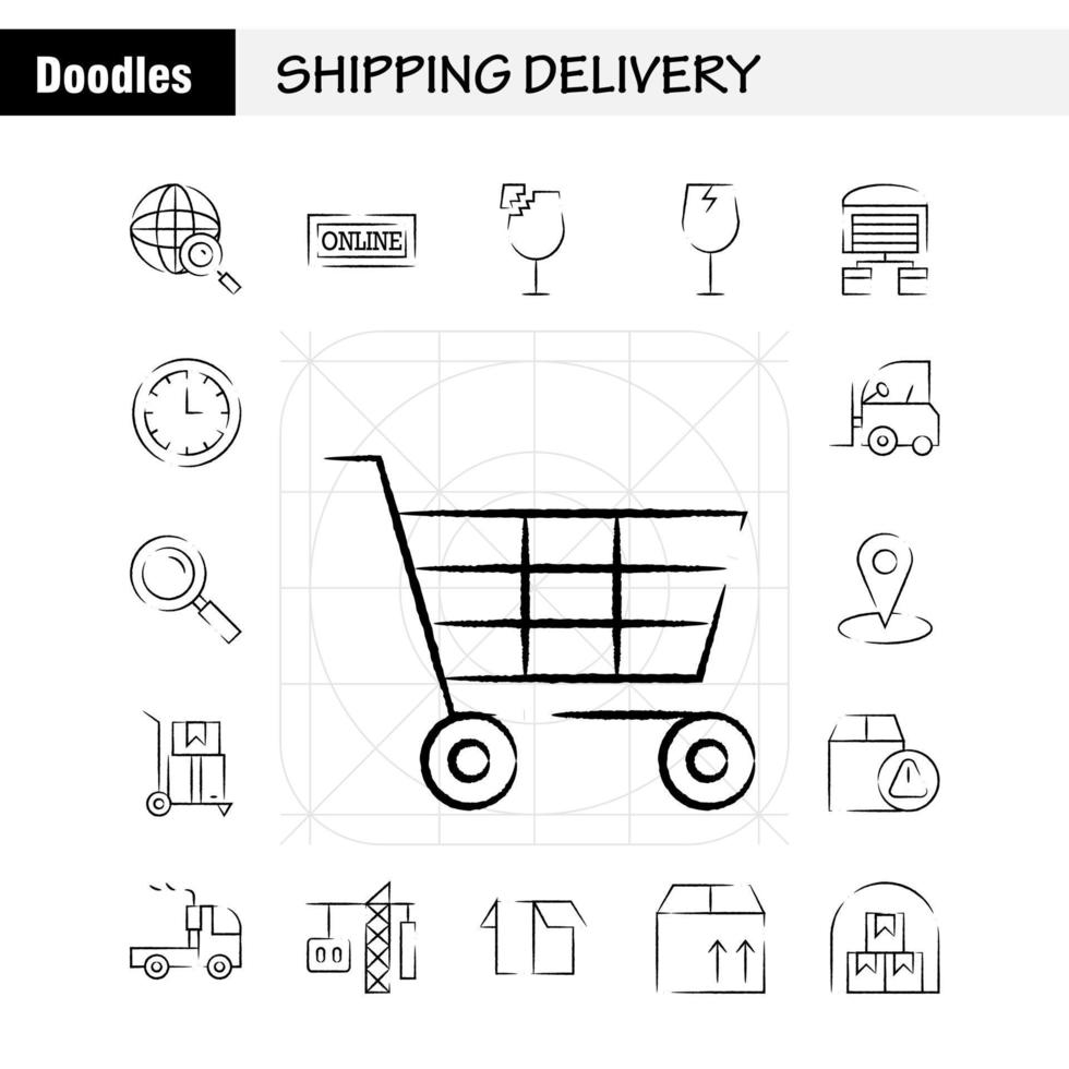 Shipping Delivery Hand Drawn Icon Pack For Designers And Developers Icons Of Globe Location Search Delivery Online Shipping Shopping Transport Vector