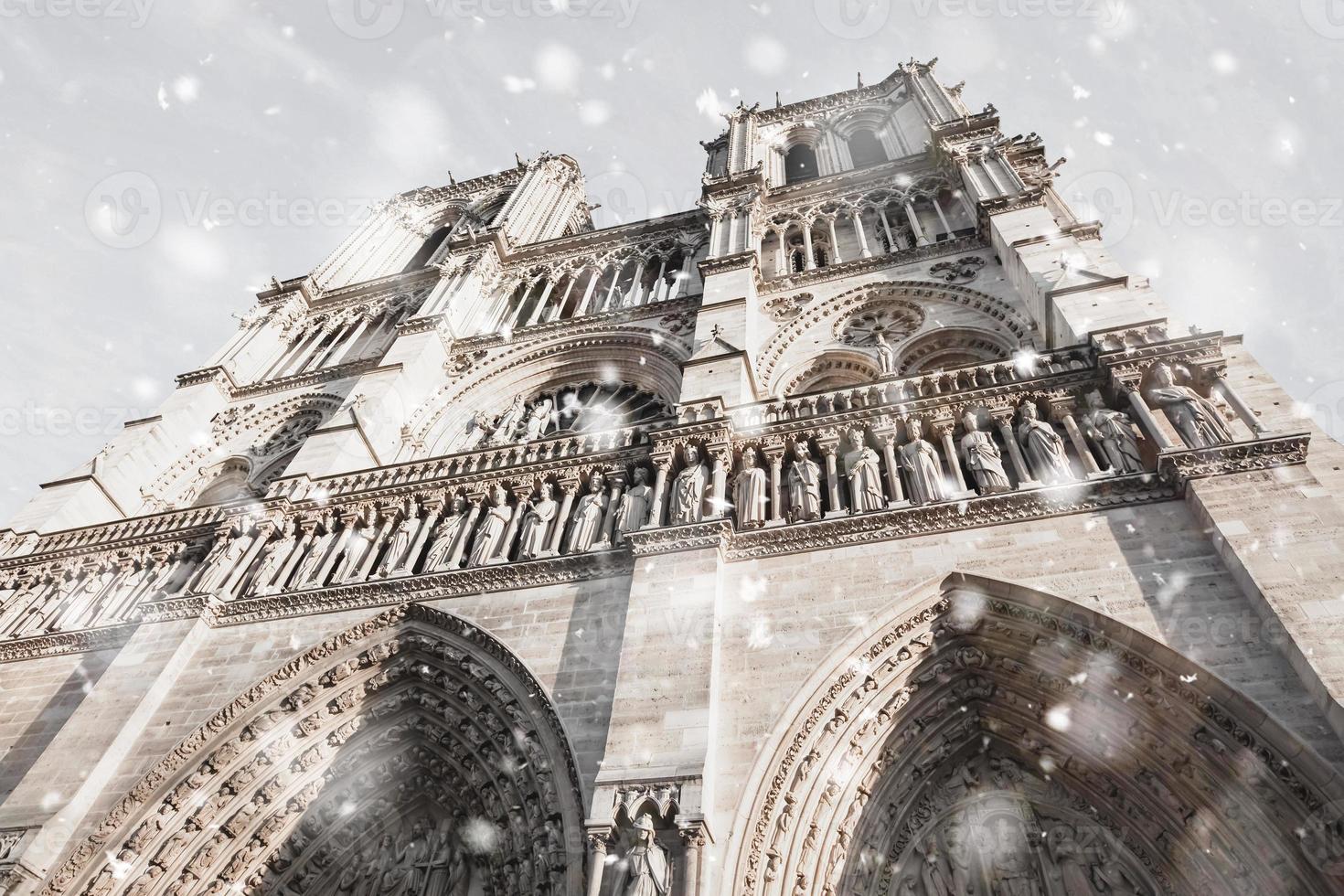 Notre Dame cathedral in Paris, France in winter photo