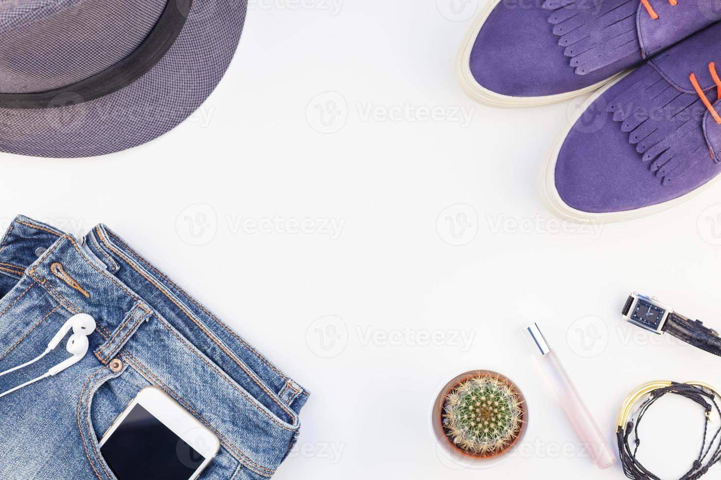 Overhead view of woman casual outfit photo