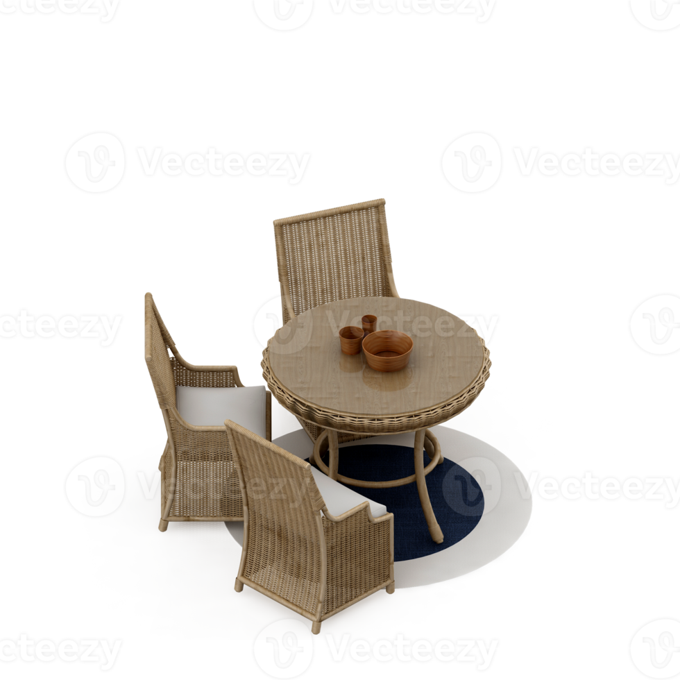 conjunto de mesa isométrica renderização 3d png