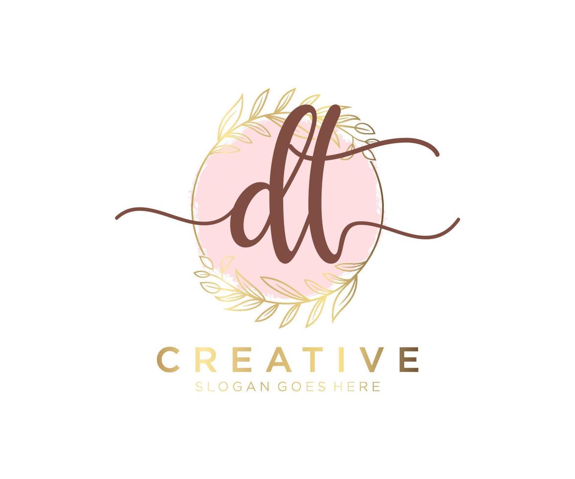 Initial DT feminine logo. Usable for Nature, Salon, Spa, Cosmetic and Beauty Logos. Flat Vector Logo Design Template Element.