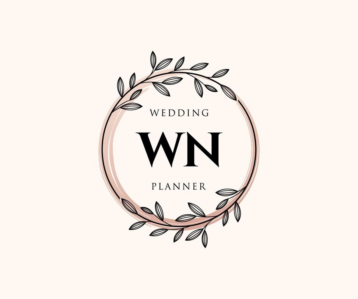 WN Initials letter Wedding monogram logos collection, hand drawn modern minimalistic and floral templates for Invitation cards, Save the Date, elegant identity for restaurant, boutique, cafe in vector