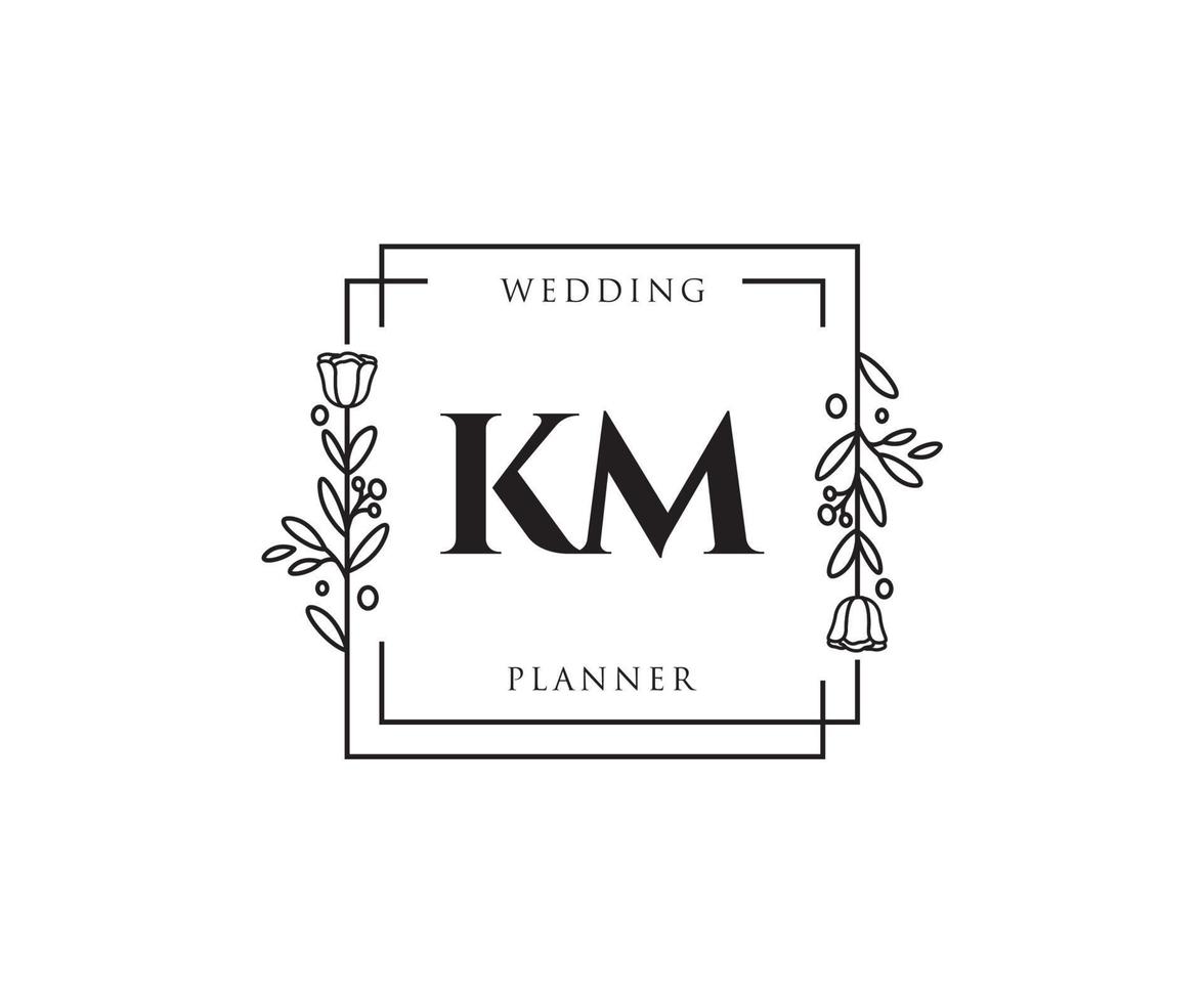 Initial KM feminine logo. Usable for Nature, Salon, Spa, Cosmetic and Beauty Logos. Flat Vector Logo Design Template Element.