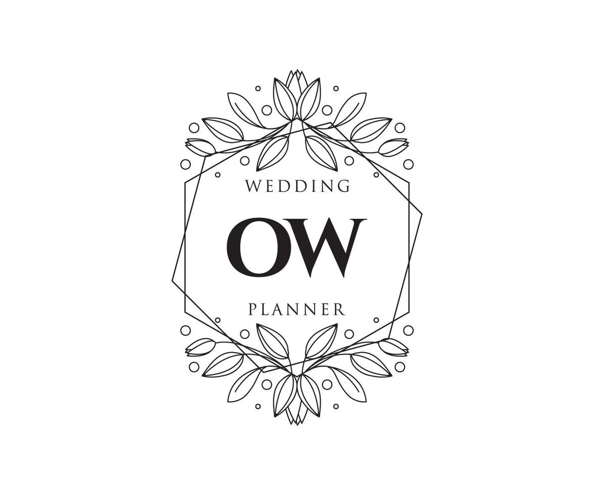 OW Initials letter Wedding monogram logos collection, hand drawn modern minimalistic and floral templates for Invitation cards, Save the Date, elegant identity for restaurant, boutique, cafe in vector