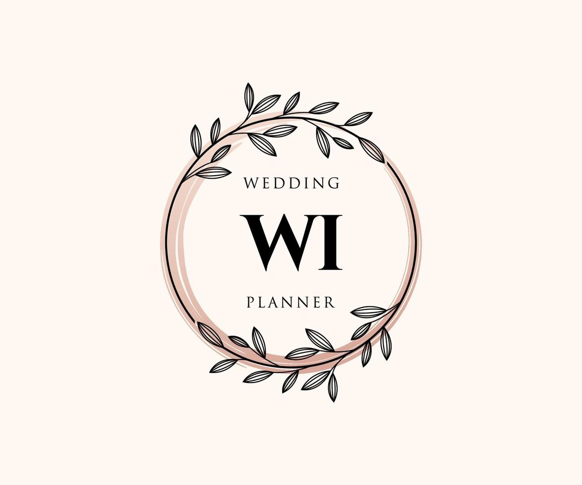 WI Initials letter Wedding monogram logos collection, hand drawn modern minimalistic and floral templates for Invitation cards, Save the Date, elegant identity for restaurant, boutique, cafe in vector