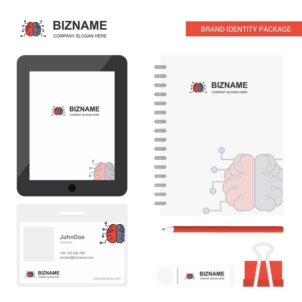 Brain Business Logo Tab App Diary PVC Employee Card and USB Brand Stationary Package Design Vector Template
