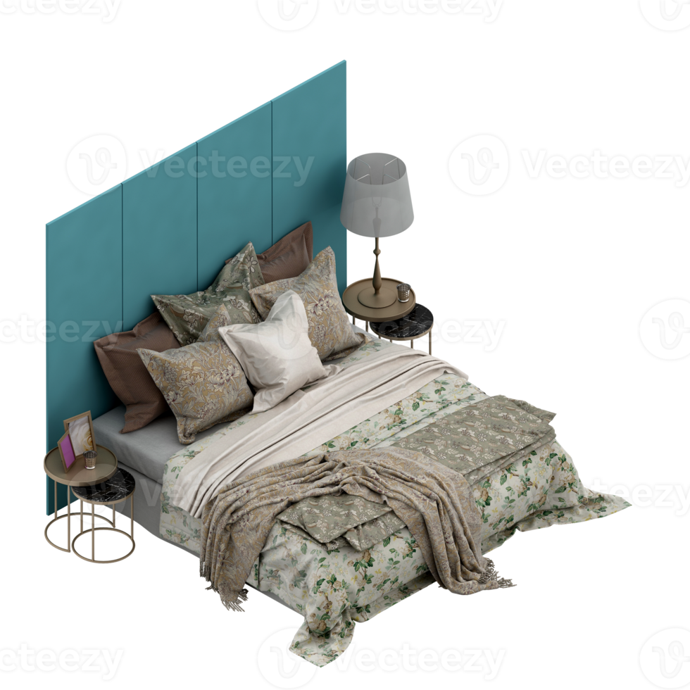 Isometric Bedroom 3D render png