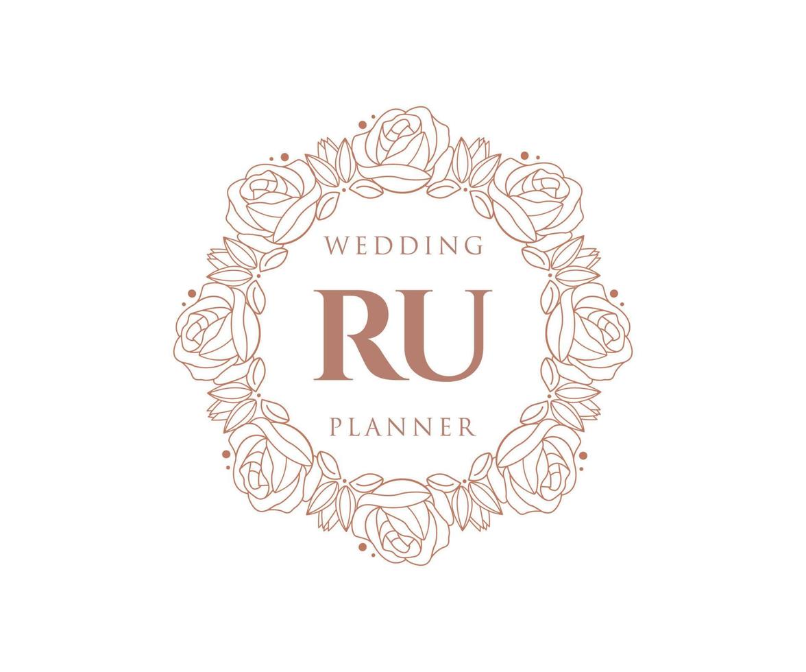 RU Initials letter Wedding monogram logos collection, hand drawn modern minimalistic and floral templates for Invitation cards, Save the Date, elegant identity for restaurant, boutique, cafe in vector