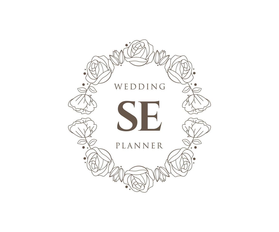 SE Initials letter Wedding monogram logos collection, hand drawn modern minimalistic and floral templates for Invitation cards, Save the Date, elegant identity for restaurant, boutique, cafe in vector