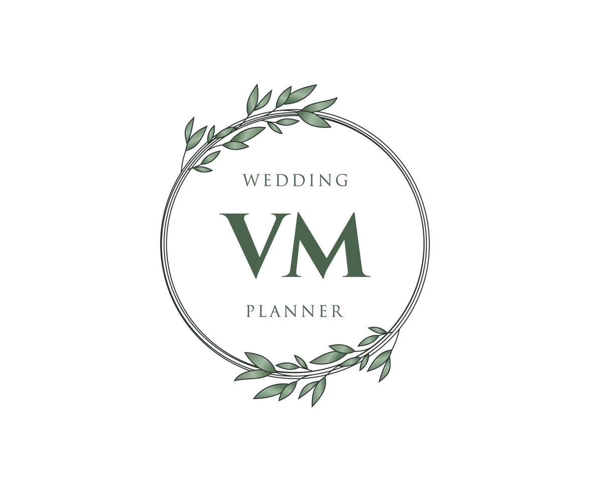 VM Initials letter Wedding monogram logos collection, hand drawn modern minimalistic and floral templates for Invitation cards, Save the Date, elegant identity for restaurant, boutique, cafe in vector