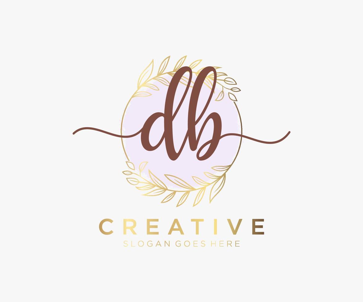 Initial DB feminine logo. Usable for Nature, Salon, Spa, Cosmetic and Beauty Logos. Flat Vector Logo Design Template Element.