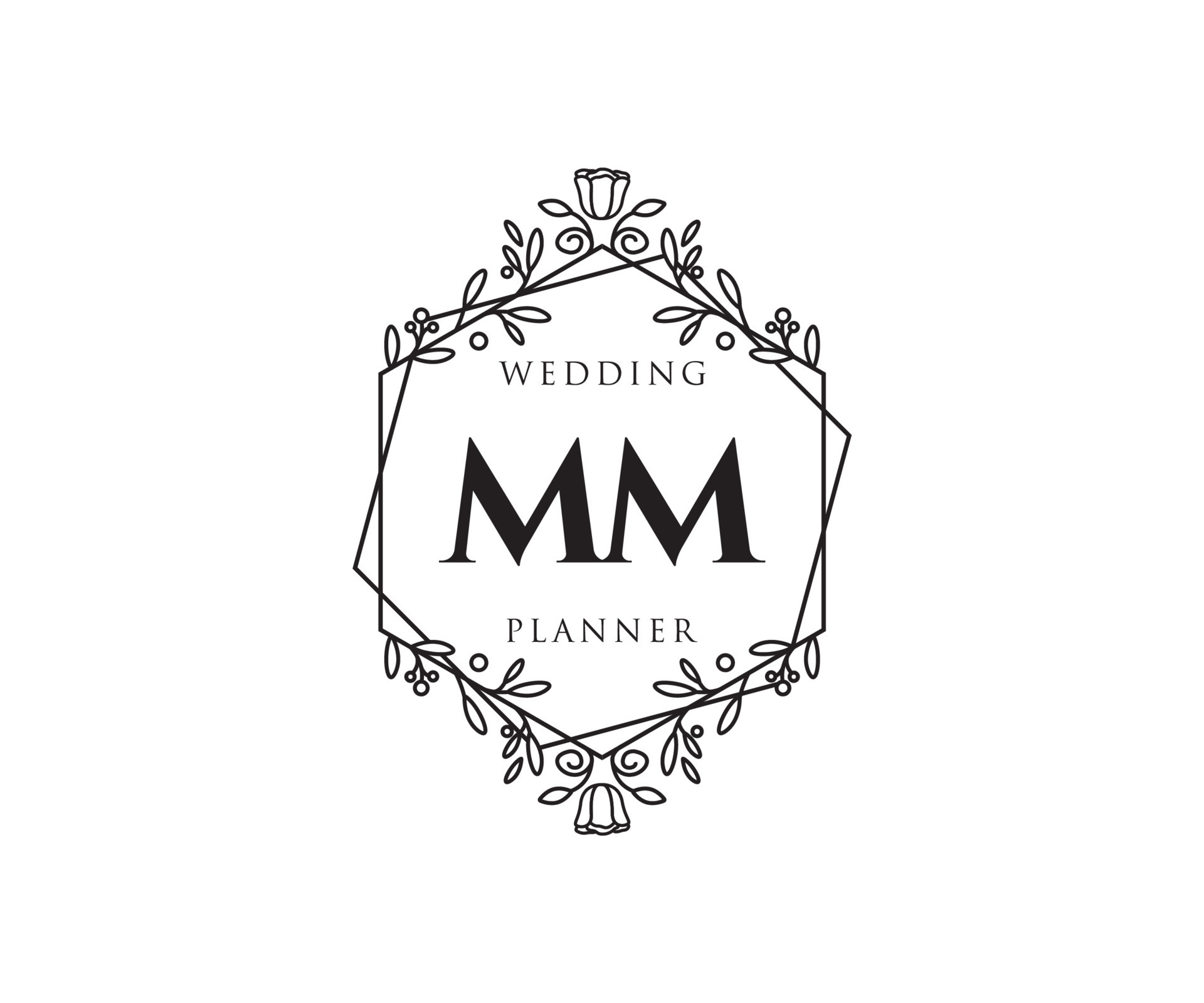 Initials mm wedding monogram logo with leaves Vector Image