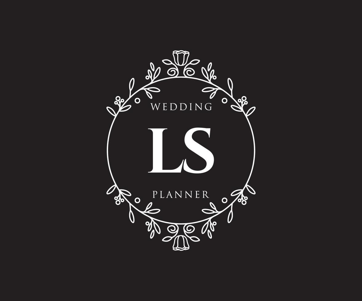 Colección de logotipos de monograma de boda con letras iniciales de ls, plantillas florales y minimalistas modernas dibujadas a mano para tarjetas de invitación, guardar la fecha, identidad elegante para restaurante, boutique, café en vector