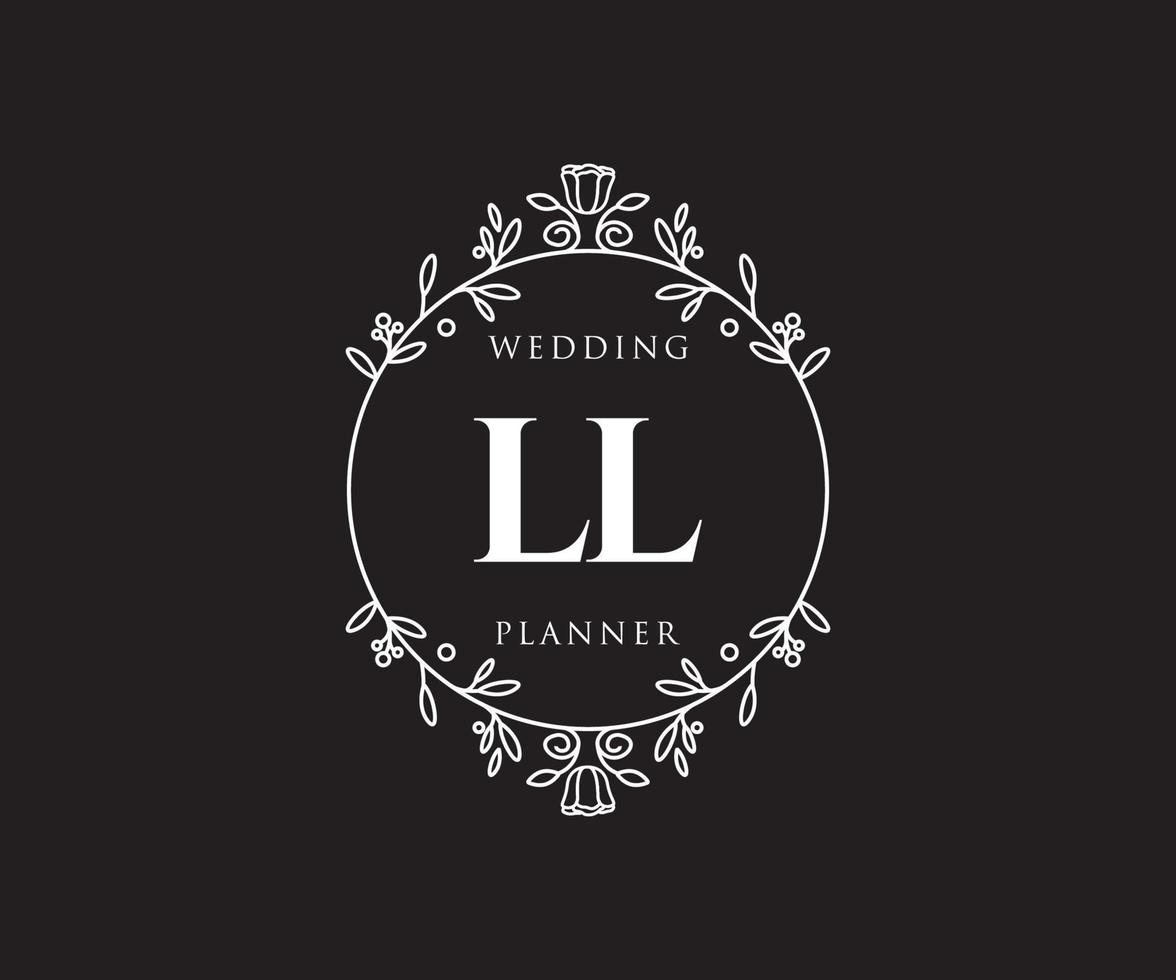 colección de logotipos de monograma de boda con letras iniciales ll, plantillas florales y minimalistas modernas dibujadas a mano para tarjetas de invitación, guardar la fecha, identidad elegante para restaurante, boutique, café en vector