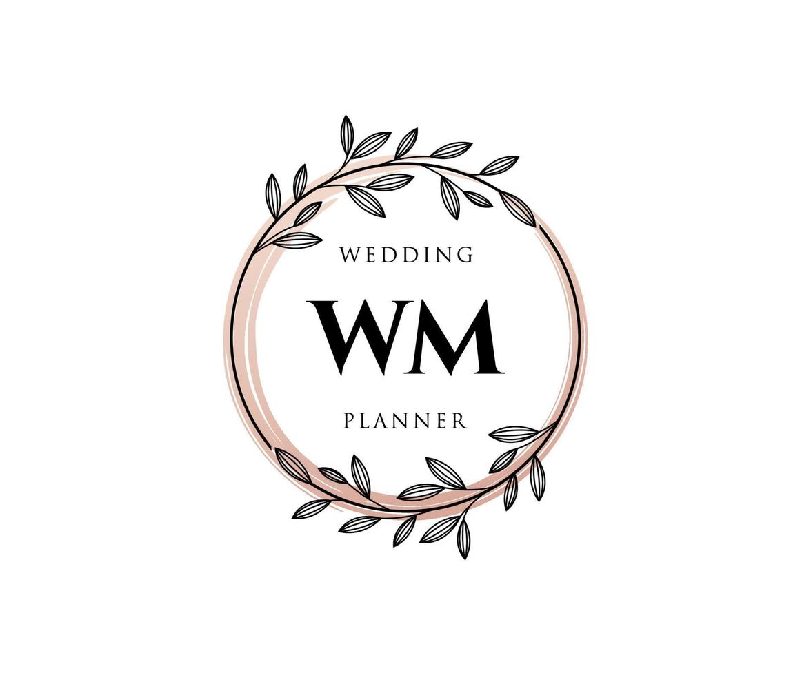 WM Initials letter Wedding monogram logos collection, hand drawn modern minimalistic and floral templates for Invitation cards, Save the Date, elegant identity for restaurant, boutique, cafe in vector