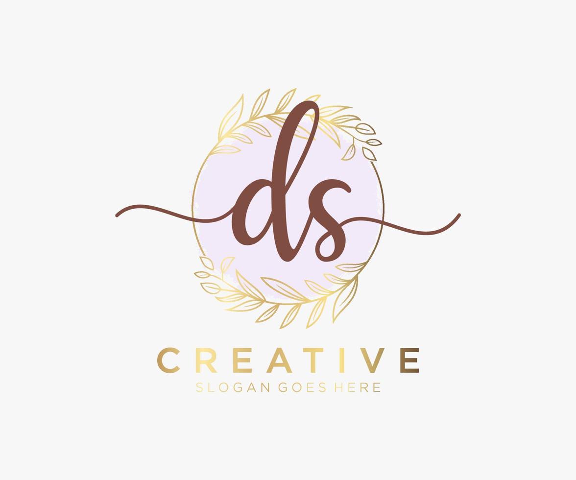Initial DS feminine logo. Usable for Nature, Salon, Spa, Cosmetic and Beauty Logos. Flat Vector Logo Design Template Element.