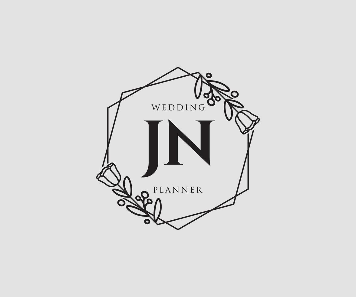 logotipo femenino jn inicial. utilizable para logotipos de naturaleza, salón, spa, cosmética y belleza. elemento de plantilla de diseño de logotipo de vector plano.