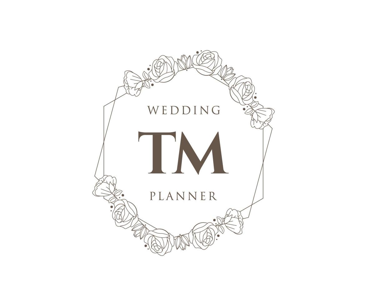 TM Initials letter Wedding monogram logos collection, hand drawn modern minimalistic and floral templates for Invitation cards, Save the Date, elegant identity for restaurant, boutique, cafe in vector