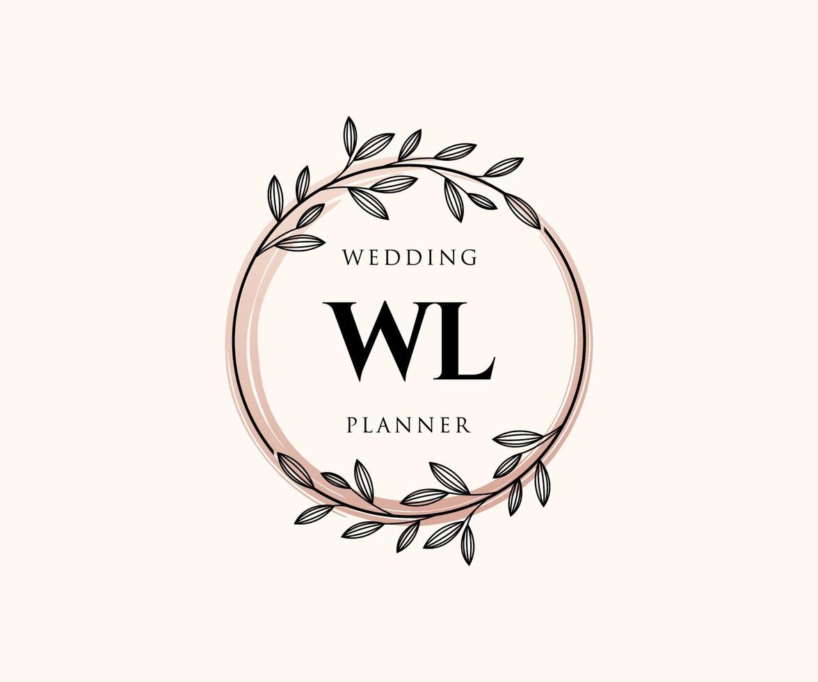 colección de logotipos de monograma de boda con letras iniciales wl, plantillas florales y minimalistas modernas dibujadas a mano para tarjetas de invitación, guardar la fecha, identidad elegante para restaurante, boutique, café en vector