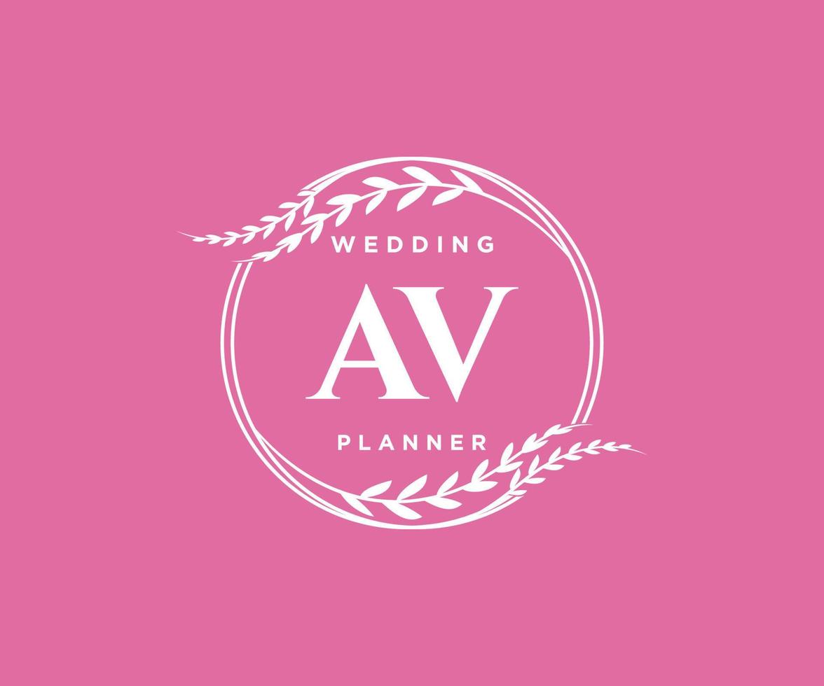 AV Initials letter Wedding monogram logos collection, hand drawn modern minimalistic and floral templates for Invitation cards, Save the Date, elegant identity for restaurant, boutique, cafe in vector