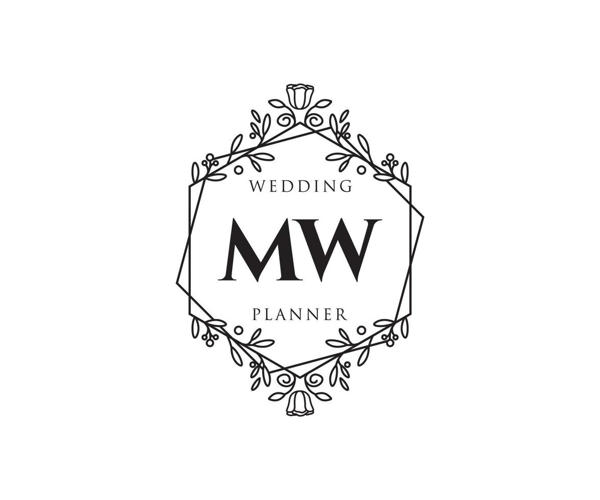 MW Initials letter Wedding monogram logos collection, hand drawn modern minimalistic and floral templates for Invitation cards, Save the Date, elegant identity for restaurant, boutique, cafe in vector
