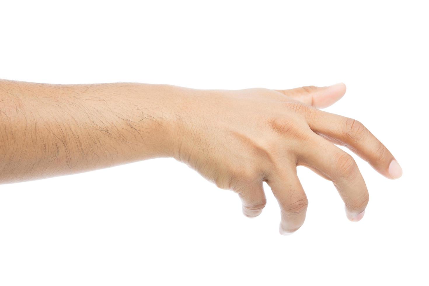 Reach out, Empty man hand on white background photo