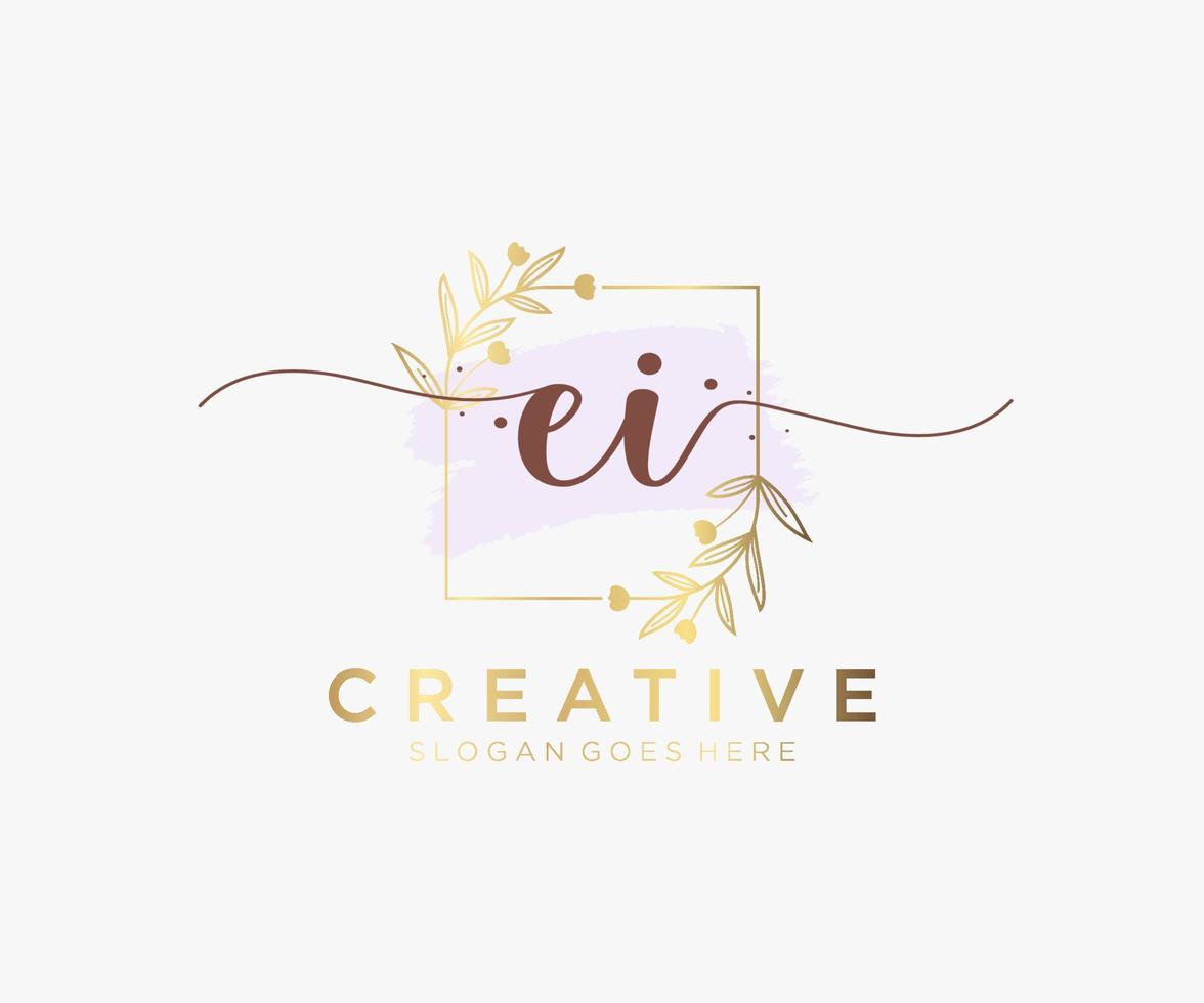 Initial EI feminine logo. Usable for Nature, Salon, Spa, Cosmetic and Beauty Logos. Flat Vector Logo Design Template Element.