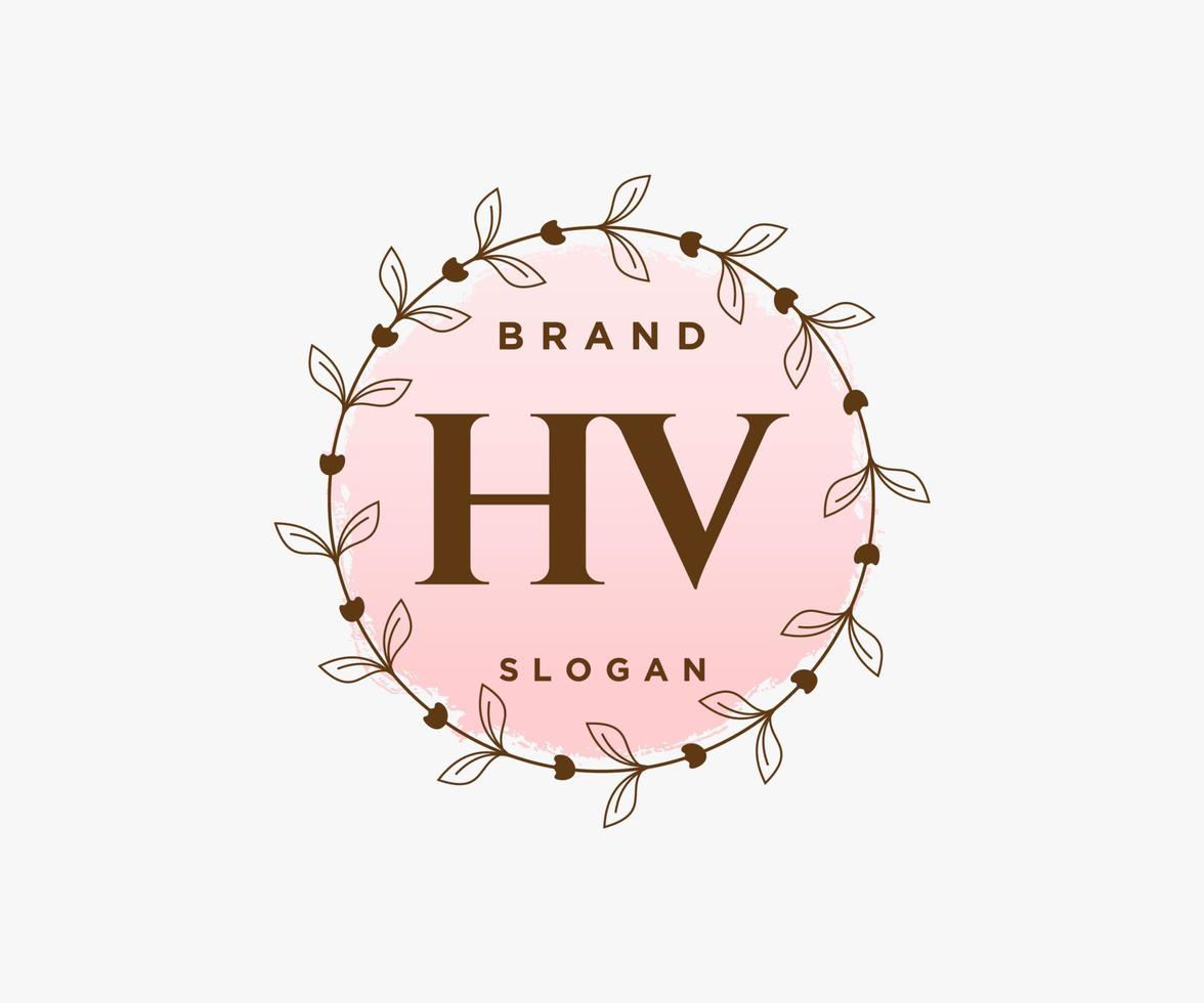 Initial HV feminine logo. Usable for Nature, Salon, Spa, Cosmetic and Beauty Logos. Flat Vector Logo Design Template Element.