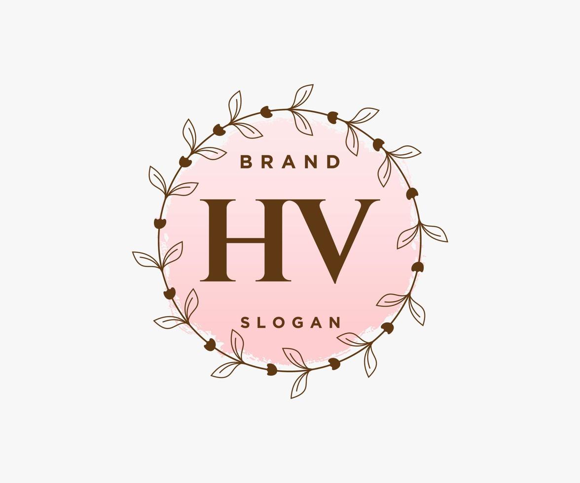 logotipo femenino hv inicial. utilizable para logotipos de naturaleza, salón, spa, cosmética y belleza. elemento de plantilla de diseño de logotipo de vector plano.