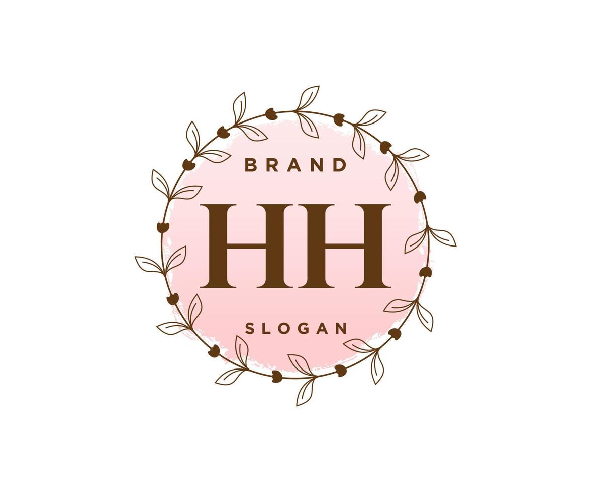 Initial HH feminine logo. Usable for Nature, Salon, Spa, Cosmetic and Beauty Logos. Flat Vector Logo Design Template Element.