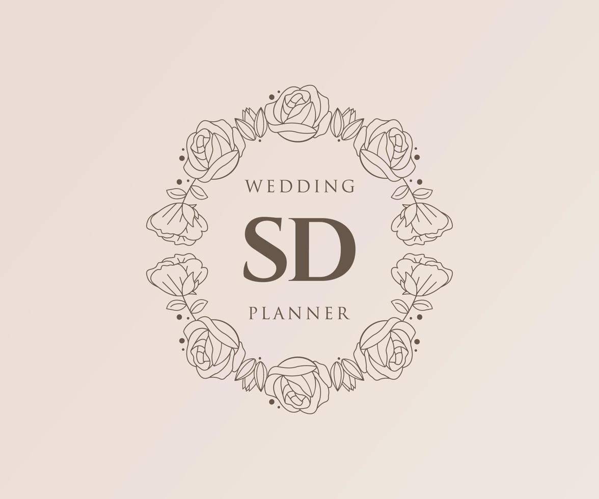 SD Initials letter Wedding monogram logos collection, hand drawn modern minimalistic and floral templates for Invitation cards, Save the Date, elegant identity for restaurant, boutique, cafe in vector