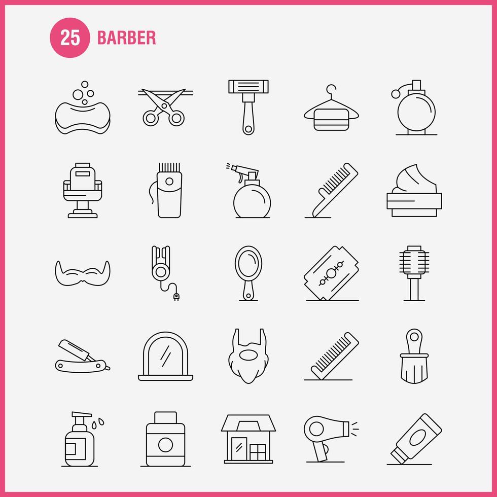 Barber Line Icons Set For Infographics Mobile UXUI Kit And Print Design Include Barber Face Mirror Barber Beauty Chair Haircut Barber Icon Set Vector