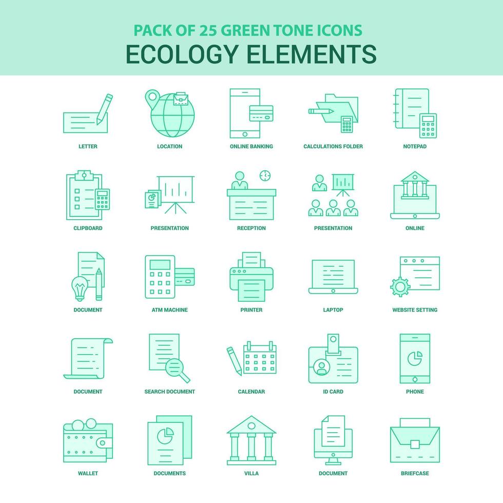 Conjunto de iconos de 25 elementos de ecología verde vector