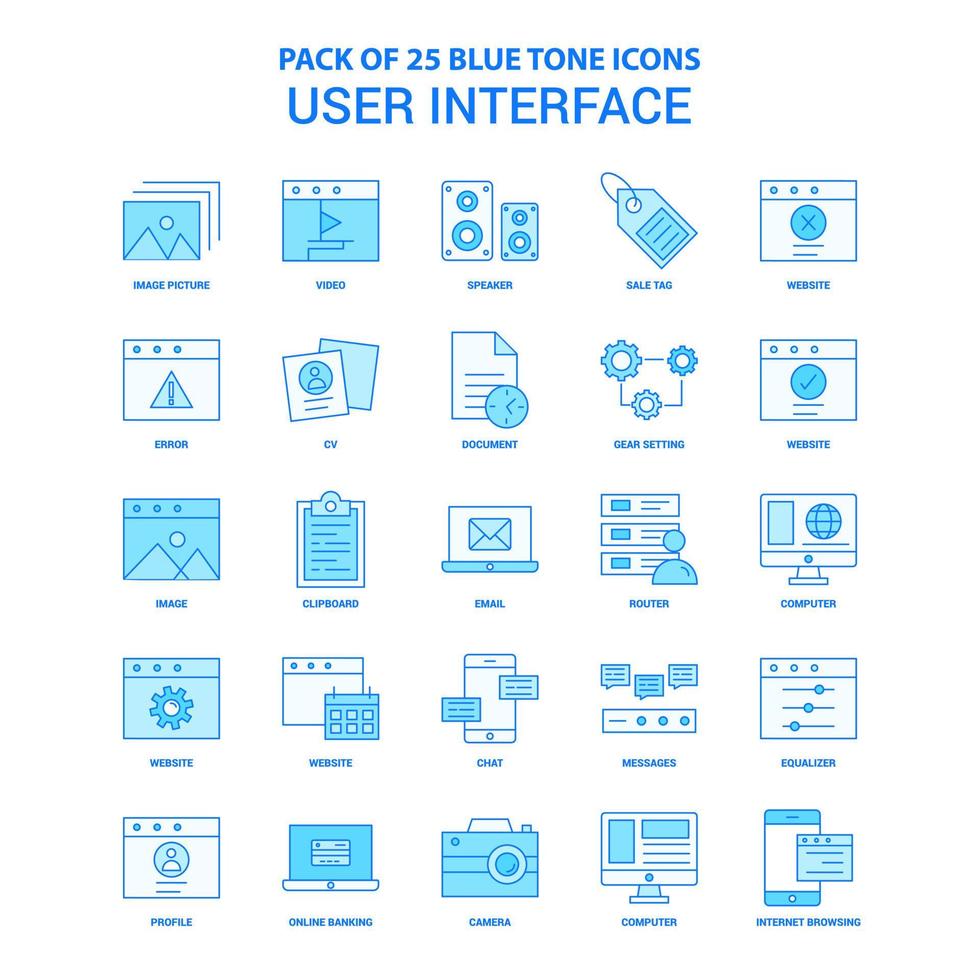 interfaz de usuario paquete de iconos de tono azul 25 conjuntos de iconos vector