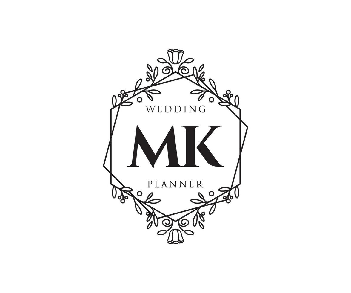 MK Initials letter Wedding monogram logos collection, hand drawn modern minimalistic and floral templates for Invitation cards, Save the Date, elegant identity for restaurant, boutique, cafe in vector
