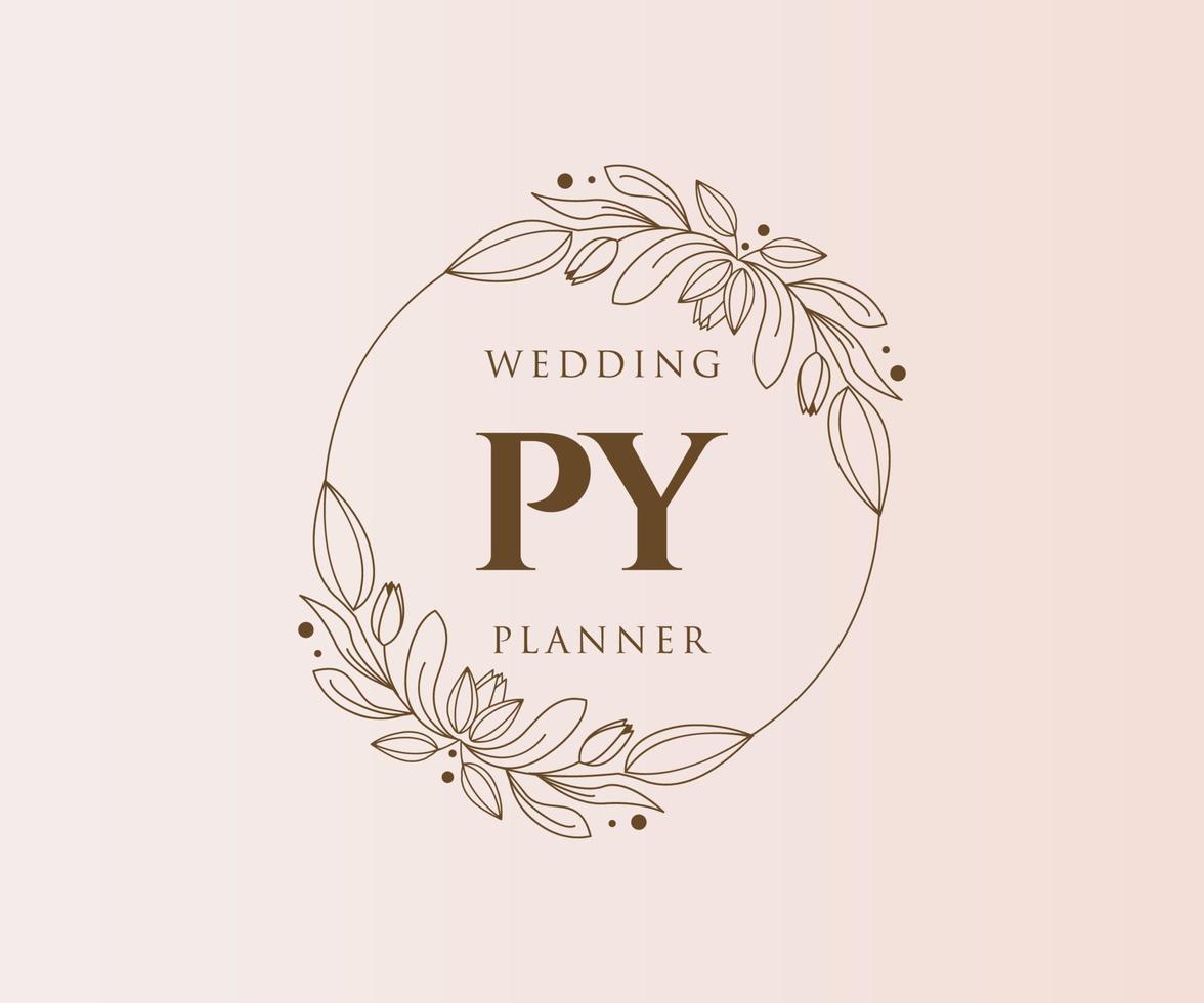 PY Initials letter Wedding monogram logos collection, hand drawn modern minimalistic and floral templates for Invitation cards, Save the Date, elegant identity for restaurant, boutique, cafe in vector