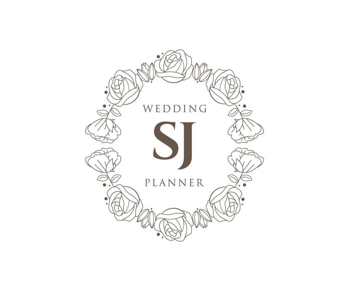 SJ Initials letter Wedding monogram logos collection, hand drawn modern minimalistic and floral templates for Invitation cards, Save the Date, elegant identity for restaurant, boutique, cafe in vector