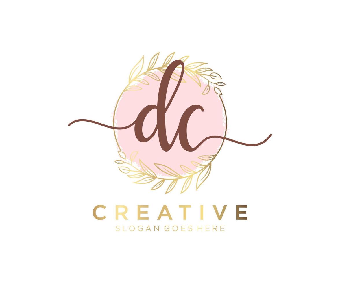 Initial DC feminine logo. Usable for Nature, Salon, Spa, Cosmetic and Beauty Logos. Flat Vector Logo Design Template Element.