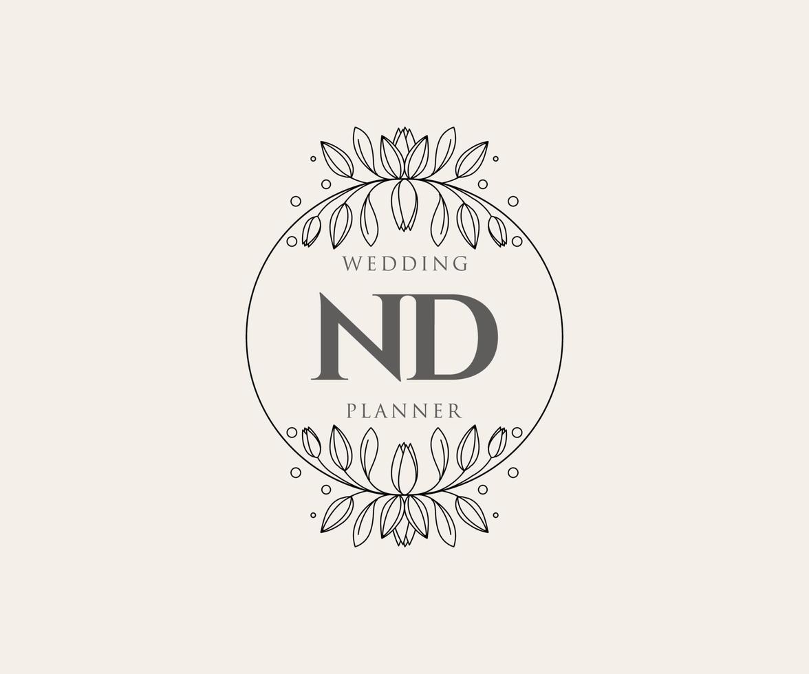 ND Initials letter Wedding monogram logos collection, hand drawn modern minimalistic and floral templates for Invitation cards, Save the Date, elegant identity for restaurant, boutique, cafe in vector