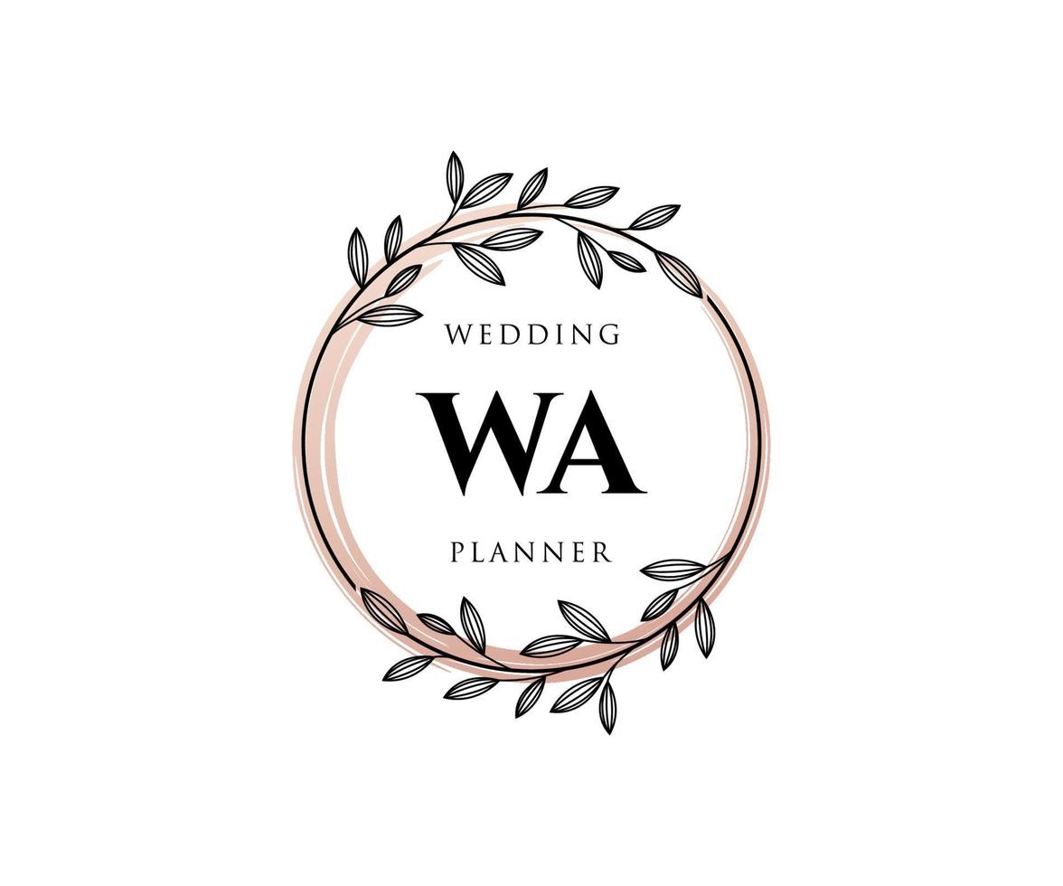 WA Initials letter Wedding monogram logos collection, hand drawn modern minimalistic and floral templates for Invitation cards, Save the Date, elegant identity for restaurant, boutique, cafe in vector