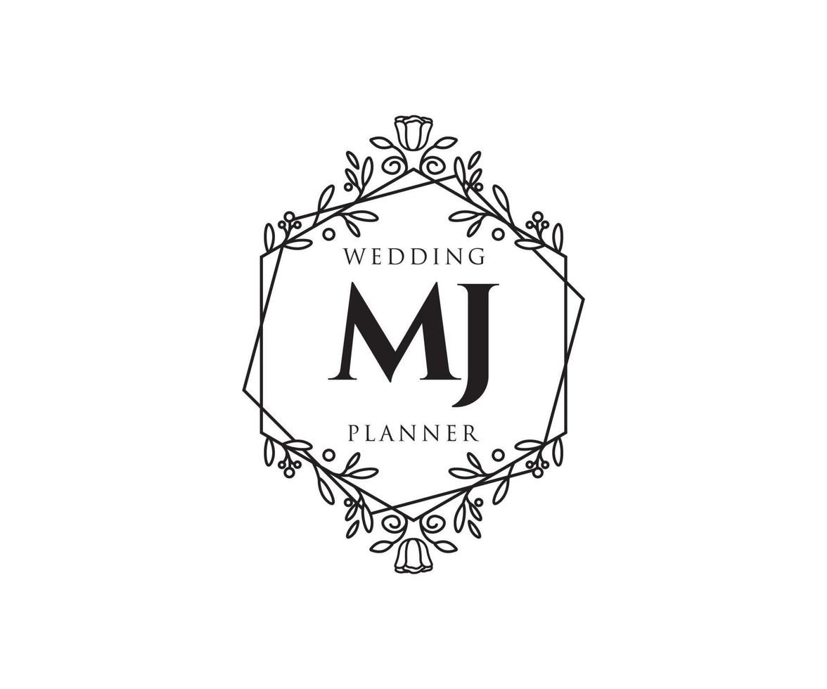 MJ Initials letter Wedding monogram logos collection, hand drawn modern minimalistic and floral templates for Invitation cards, Save the Date, elegant identity for restaurant, boutique, cafe in vector