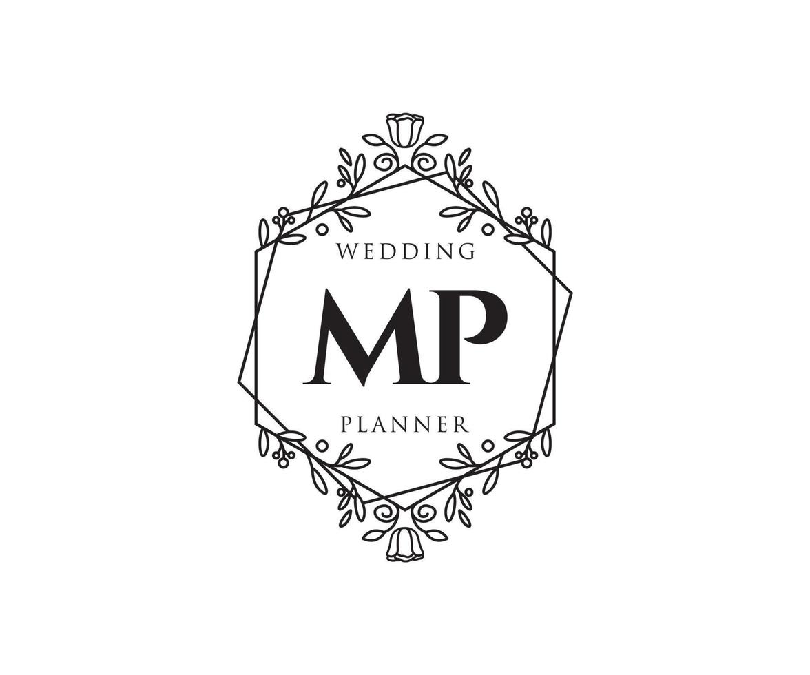 MP Initials letter Wedding monogram logos collection, hand drawn modern minimalistic and floral templates for Invitation cards, Save the Date, elegant identity for restaurant, boutique, cafe in vector