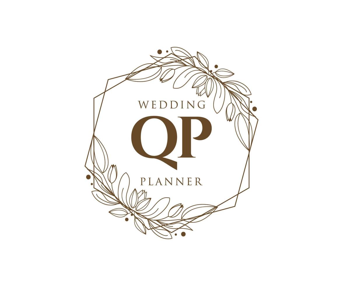 QP Initials letter Wedding monogram logos collection, hand drawn modern minimalistic and floral templates for Invitation cards, Save the Date, elegant identity for restaurant, boutique, cafe in vector