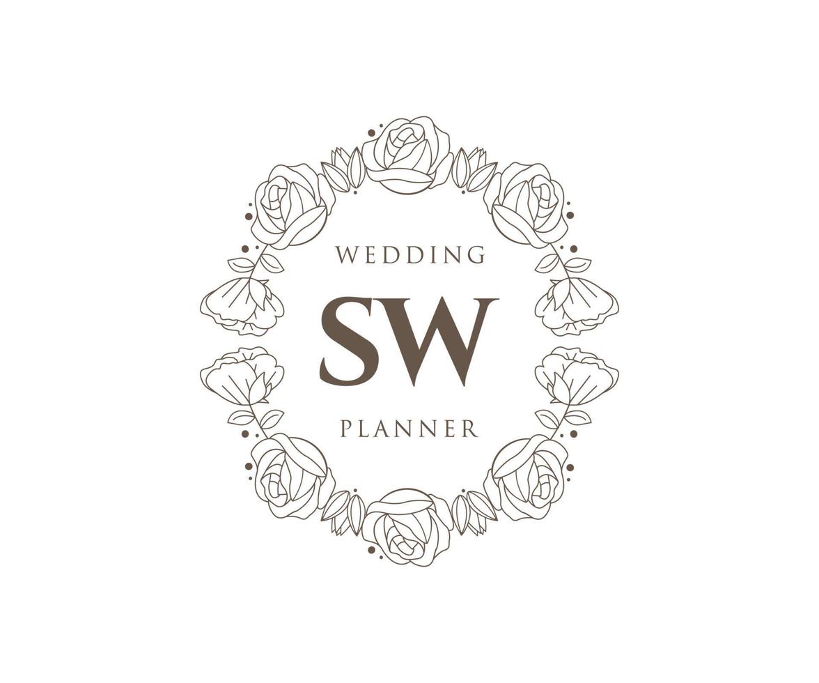 SW Initials letter Wedding monogram logos collection, hand drawn modern minimalistic and floral templates for Invitation cards, Save the Date, elegant identity for restaurant, boutique, cafe in vector