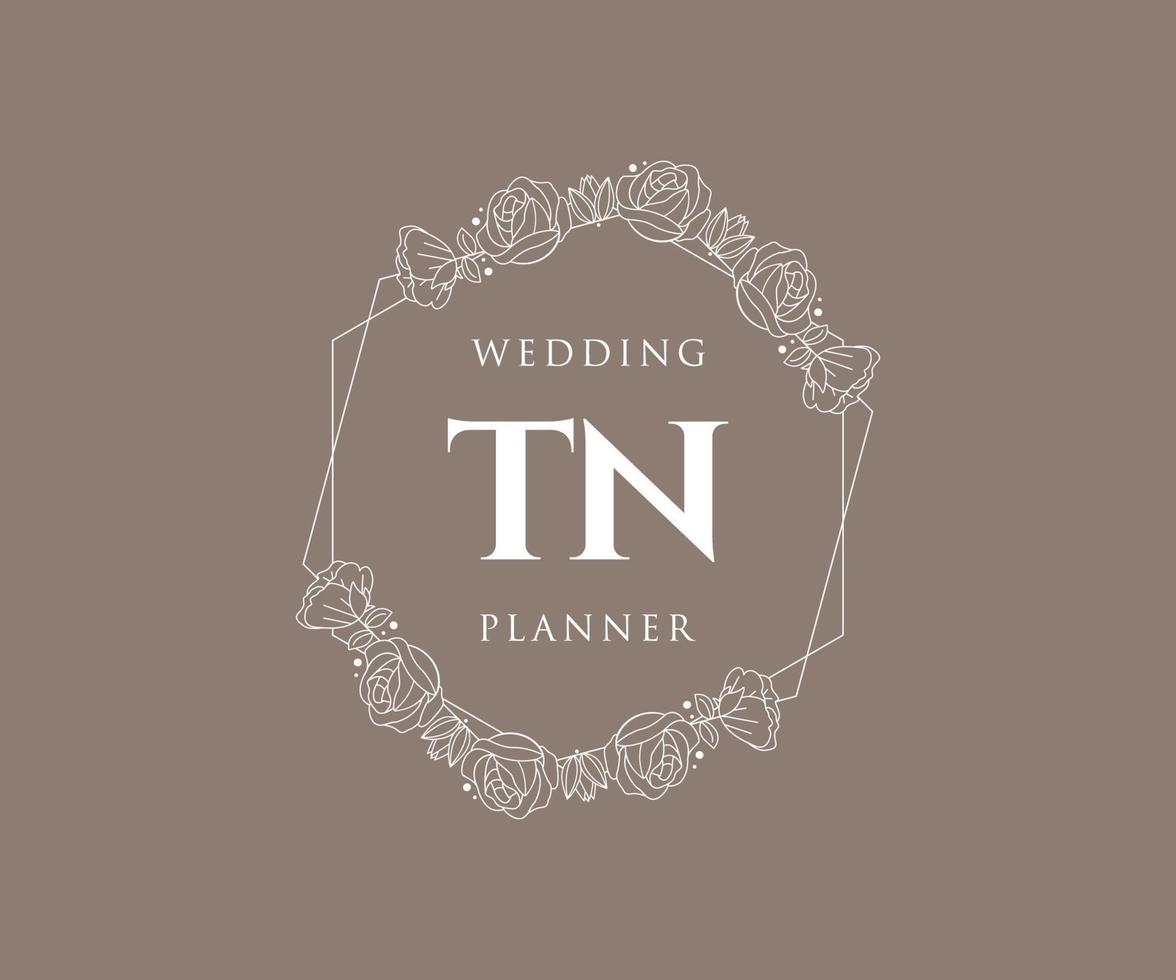 TN Initials letter Wedding monogram logos collection, hand drawn modern minimalistic and floral templates for Invitation cards, Save the Date, elegant identity for restaurant, boutique, cafe in vector