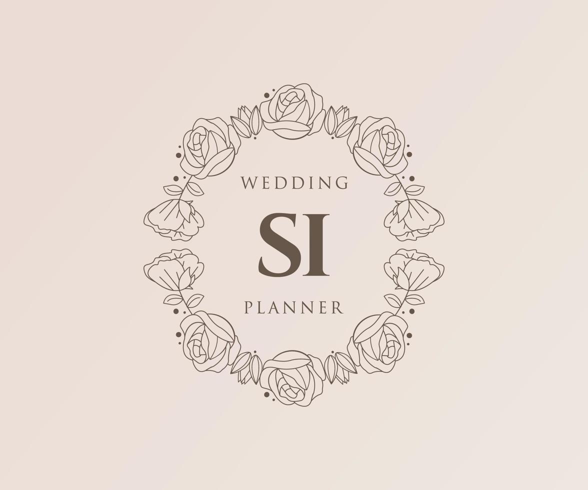 SI Initials letter Wedding monogram logos collection, hand drawn modern minimalistic and floral templates for Invitation cards, Save the Date, elegant identity for restaurant, boutique, cafe in vector