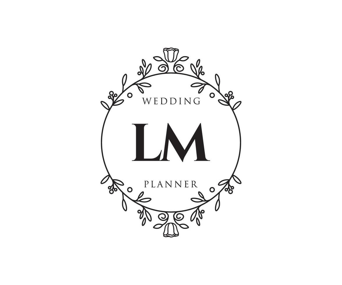 LM Initials letter Wedding monogram logos collection, hand drawn modern minimalistic and floral templates for Invitation cards, Save the Date, elegant identity for restaurant, boutique, cafe in vector
