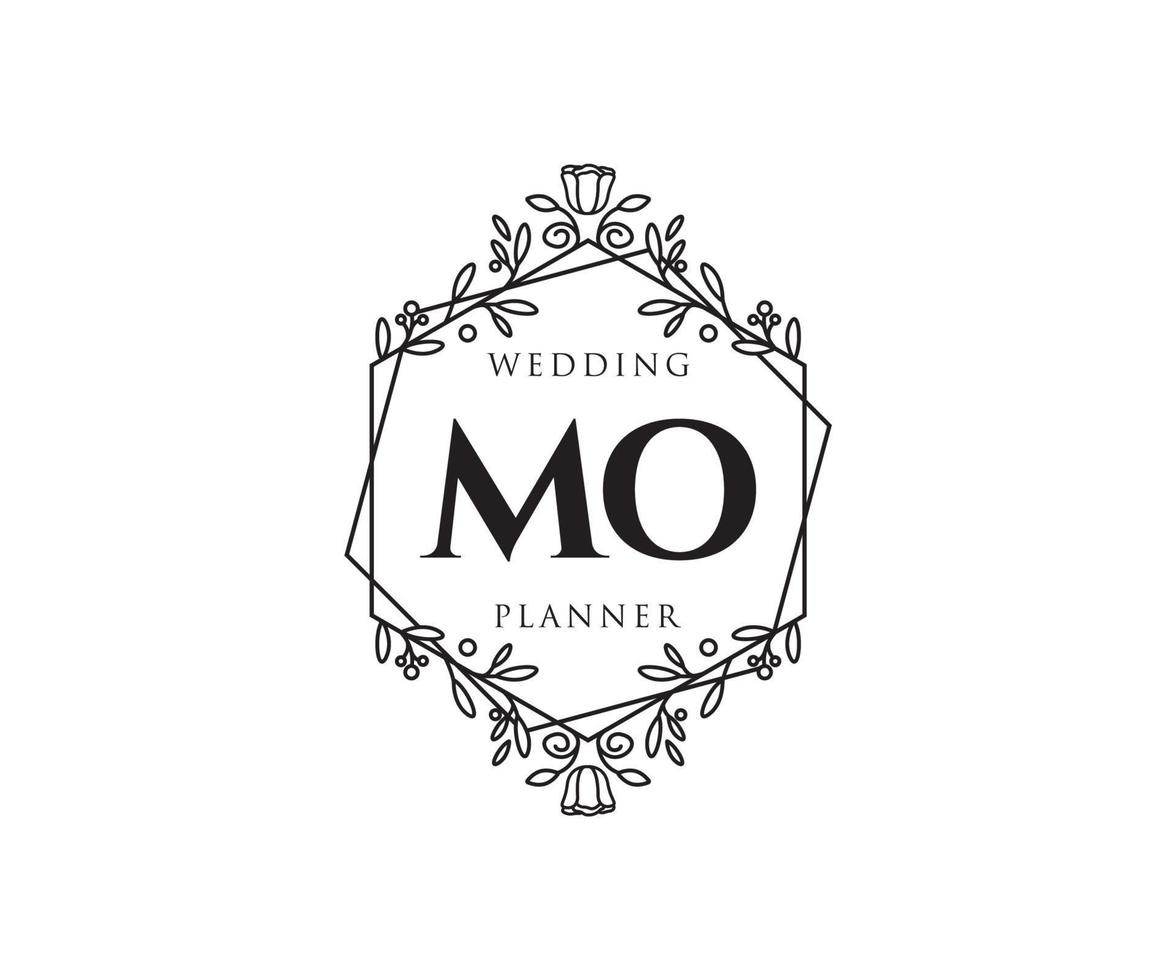 colección de logotipos de monograma de boda con letras iniciales mo, plantillas florales y minimalistas modernas dibujadas a mano para tarjetas de invitación, guardar la fecha, identidad elegante para restaurante, boutique, café en vector