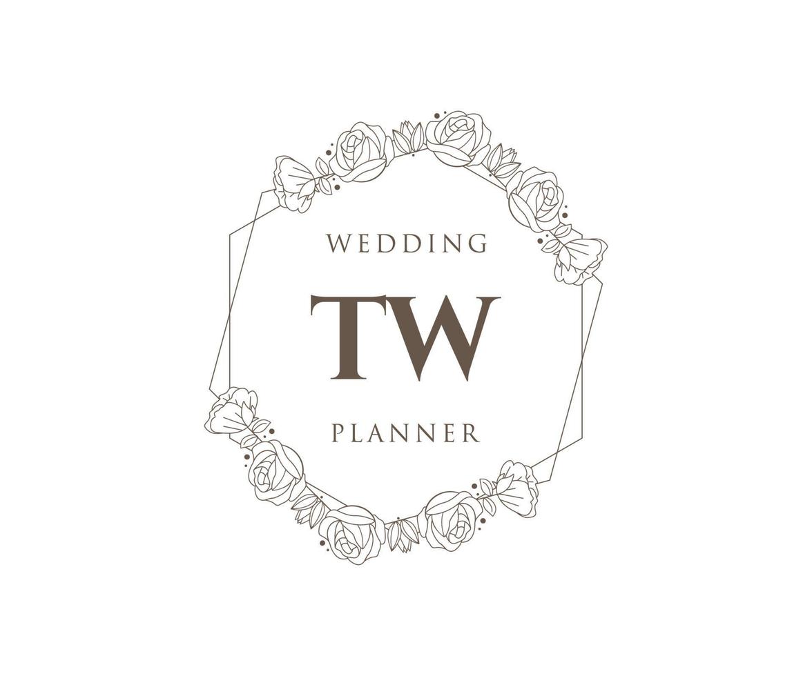 TW Initials letter Wedding monogram logos collection, hand drawn modern minimalistic and floral templates for Invitation cards, Save the Date, elegant identity for restaurant, boutique, cafe in vector
