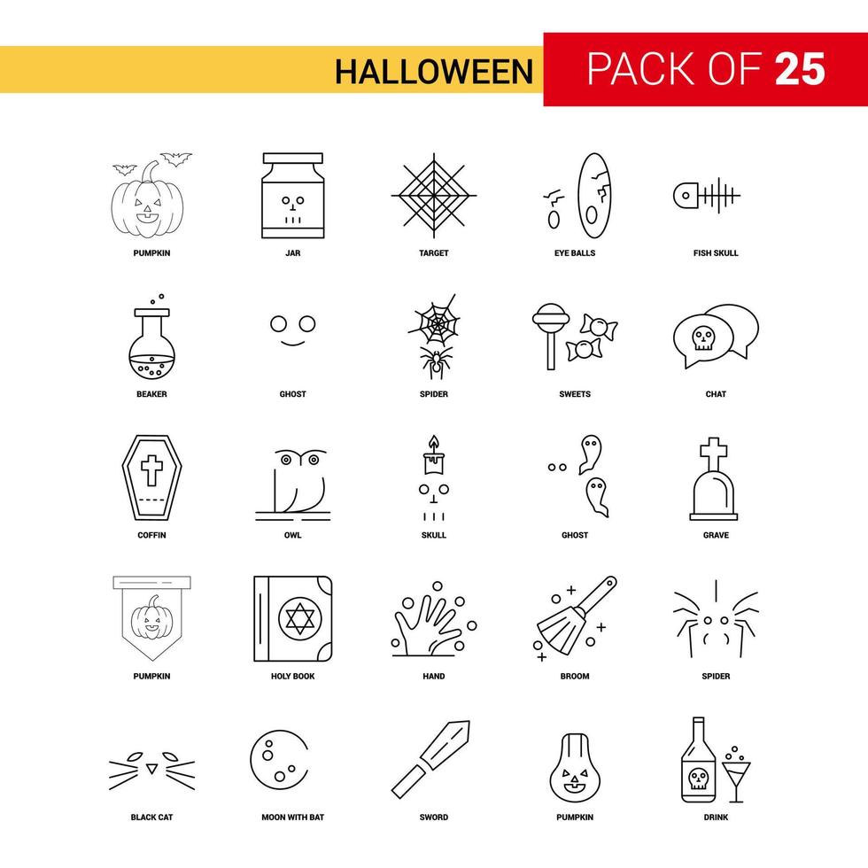 Halloween Black Line Icon 25 Business Outline Icon Set vector